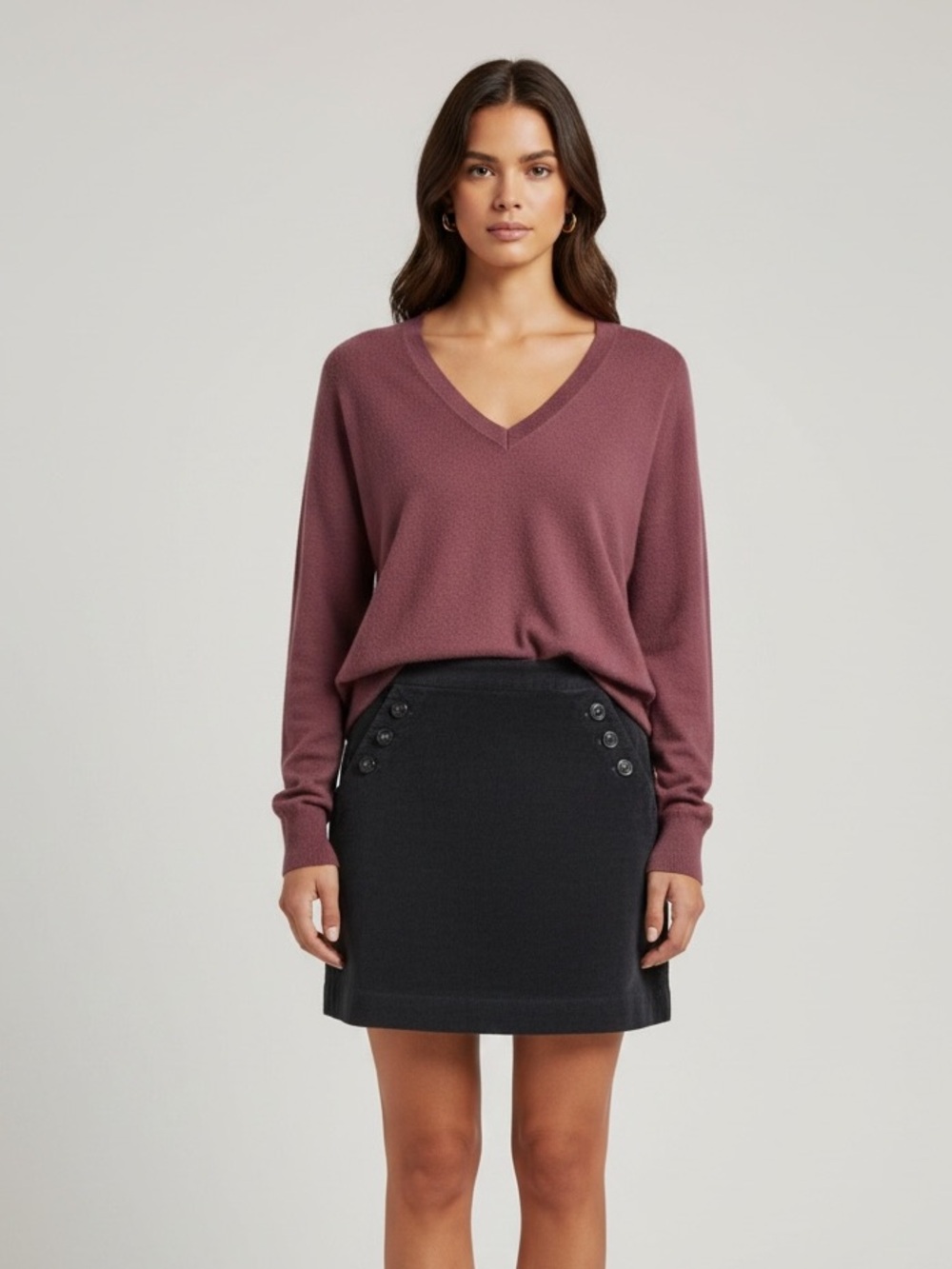 Banana Republic  2pc Set V-Neck Sweater XS Gray Corduroy Skirt 0